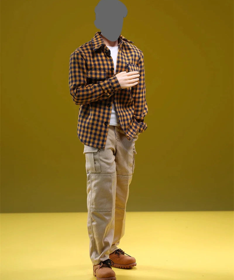 Casual Wear Open Collar Plaid Shirt & Multi Pocket Cargo Pants variety