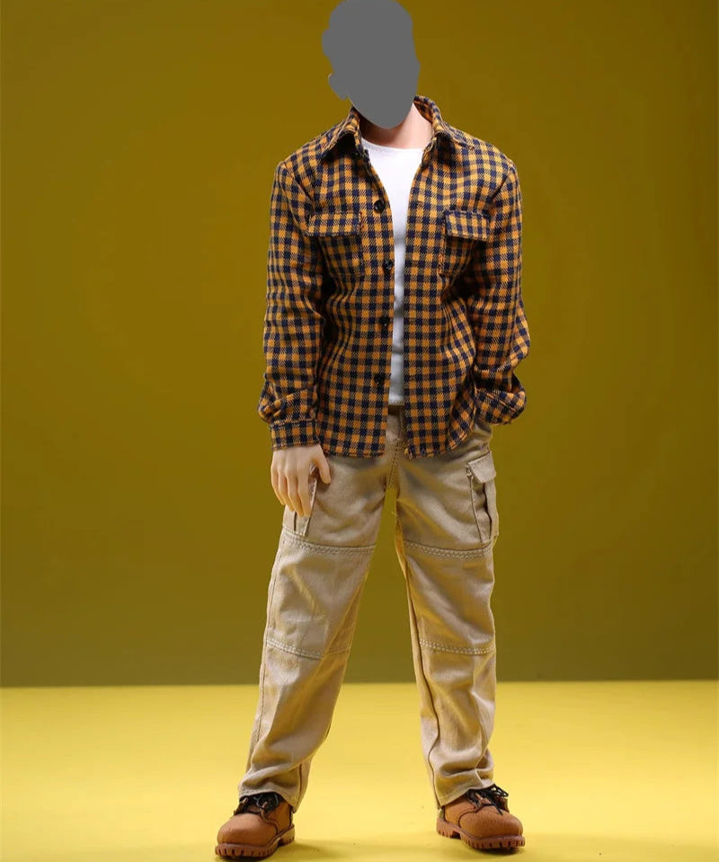 Casual Wear Open Collar Plaid Shirt & Multi Pocket Cargo Pants variety