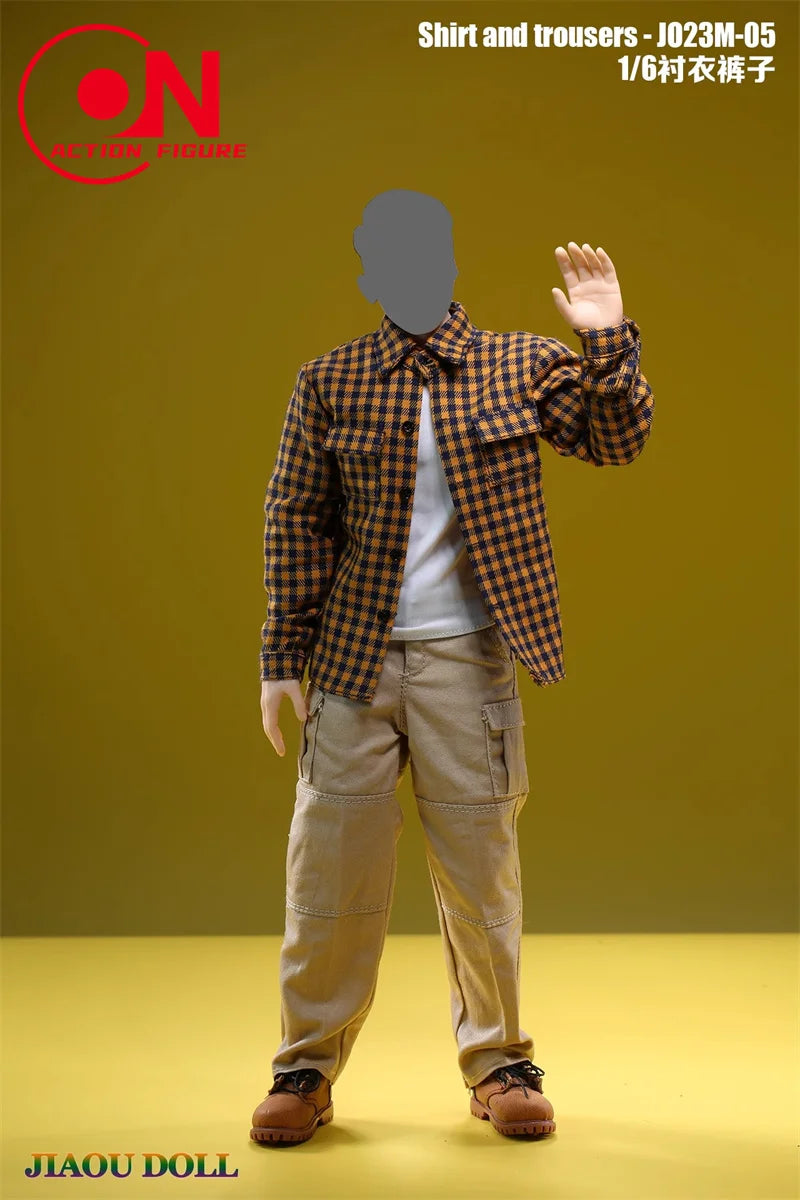 Casual Wear Open Collar Plaid Shirt & Multi Pocket Cargo Pants variety