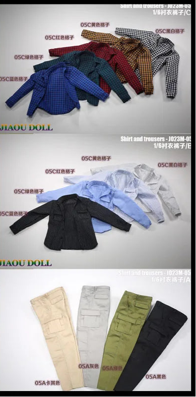 Casual Wear Open Collar Plaid Shirt & Multi Pocket Cargo Pants variety