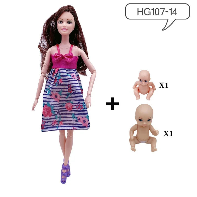 Movable Joints Pregnant Dolls Mom With 2 Babies 11.8''/30cm
