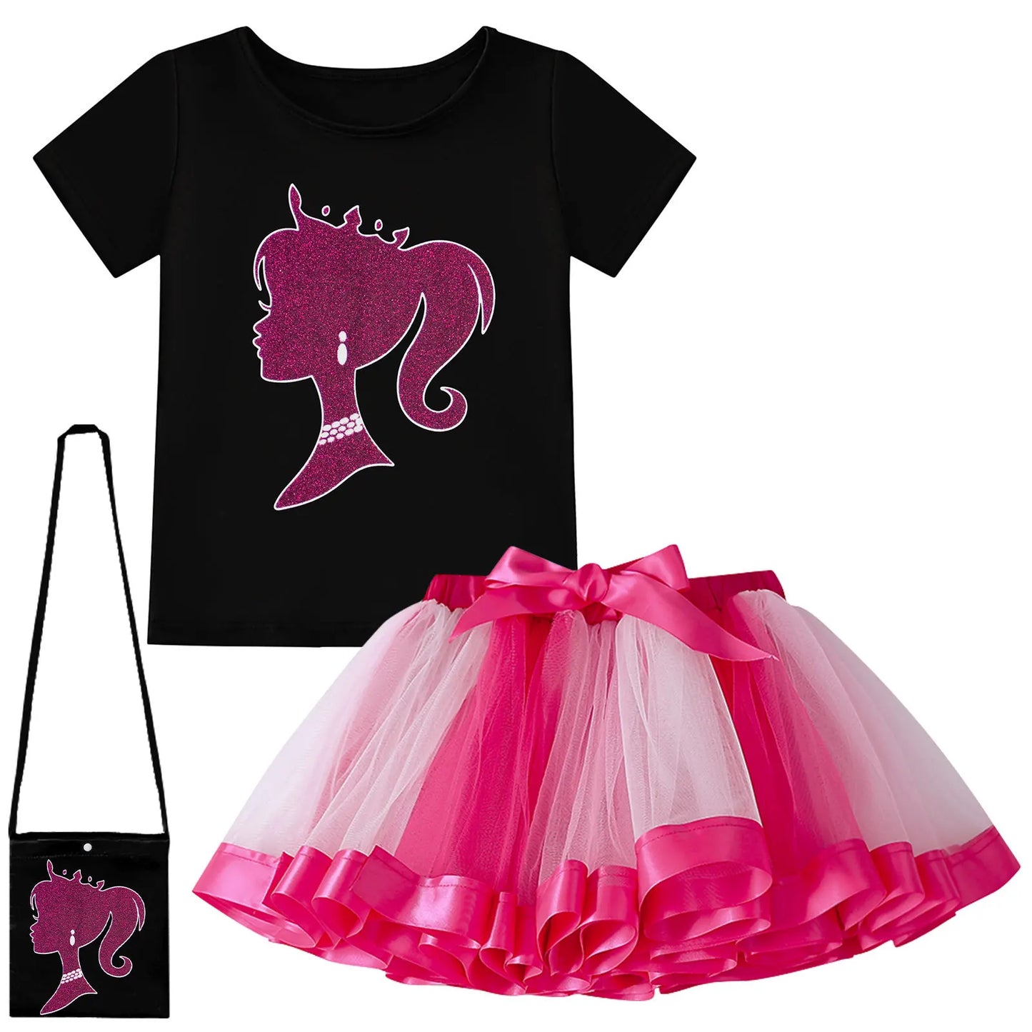 Toddler Girls Movie Barbie T-shirt + Tutu Skirt 2Piece Suit for 4-10Yrs Girls Kid Clothing Birthday Party