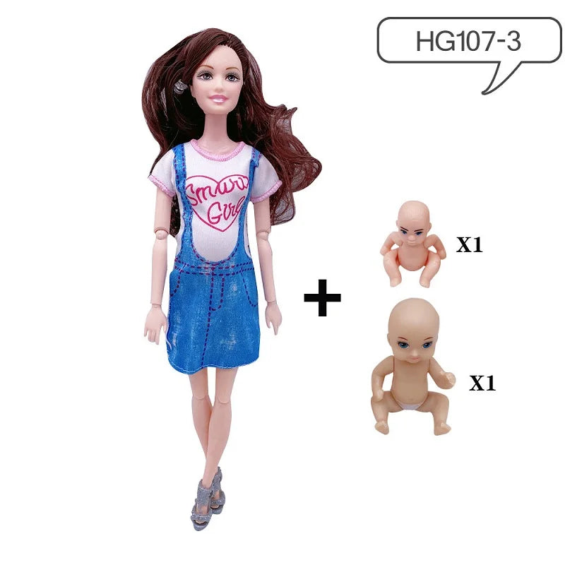 Movable Joints Pregnant Dolls Mom With 2 Babies 11.8''/30cm