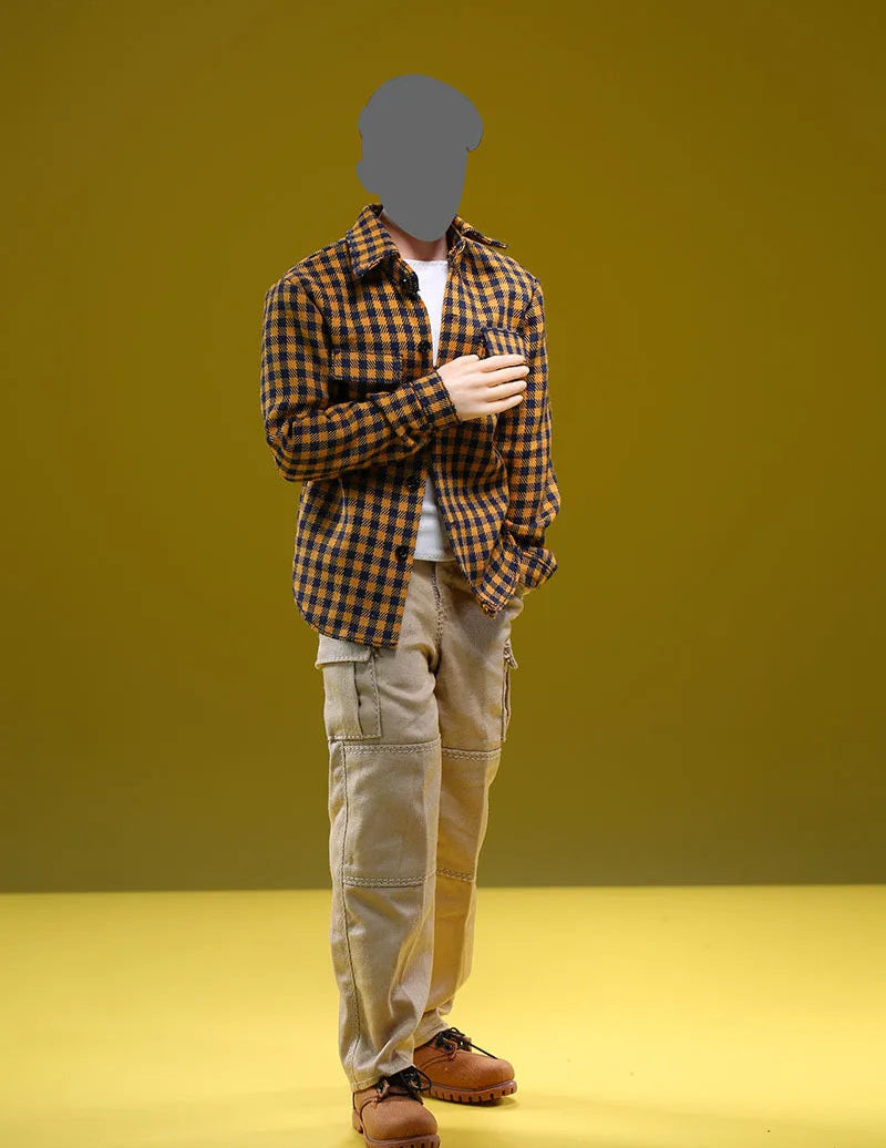 Casual Wear Open Collar Plaid Shirt & Multi Pocket Cargo Pants variety