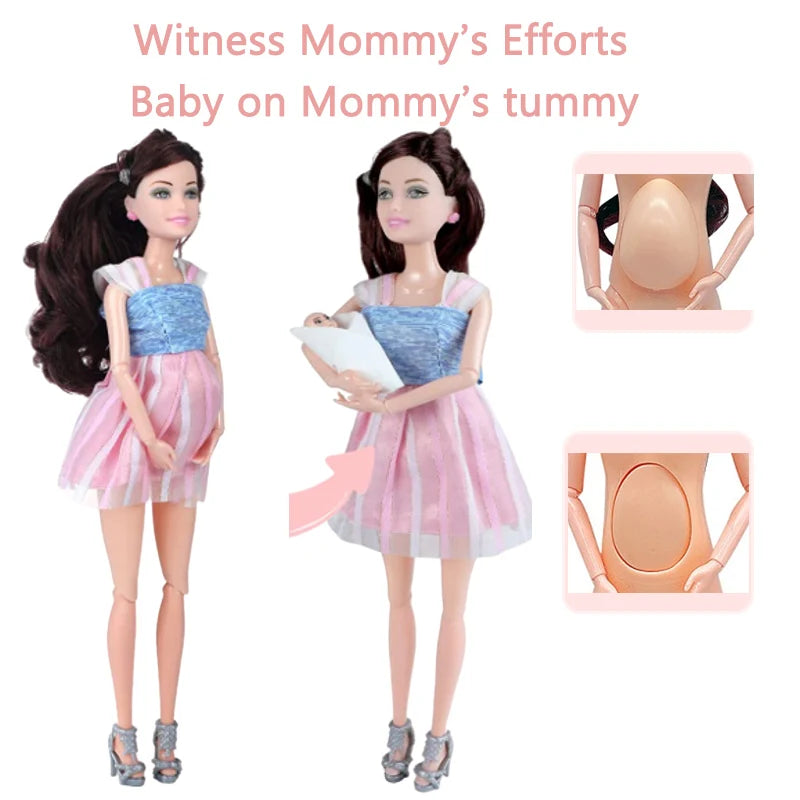 Movable Joints Pregnant Dolls Mom With 2 Babies 11.8''/30cm