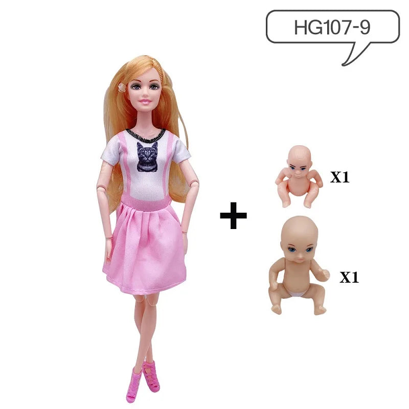 Movable Joints Pregnant Dolls Mom With 2 Babies 11.8''/30cm