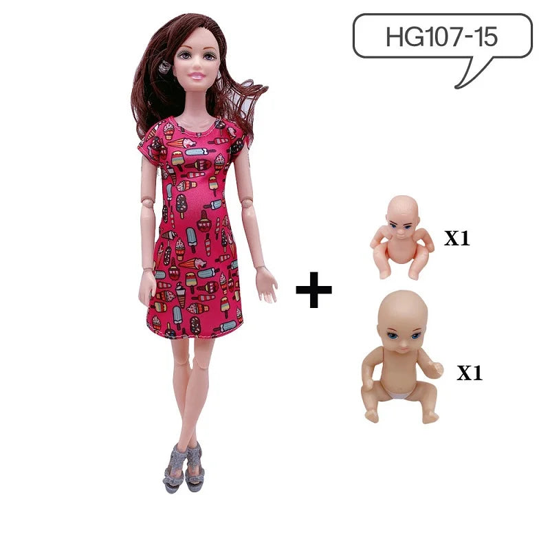 Movable Joints Pregnant Dolls Mom With 2 Babies 11.8''/30cm