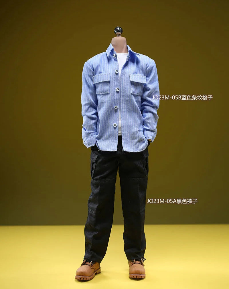 Casual Wear Open Collar Plaid Shirt & Multi Pocket Cargo Pants variety