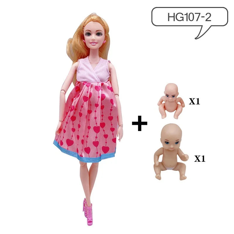 Movable Joints Pregnant Dolls Mom With 2 Babies 11.8''/30cm