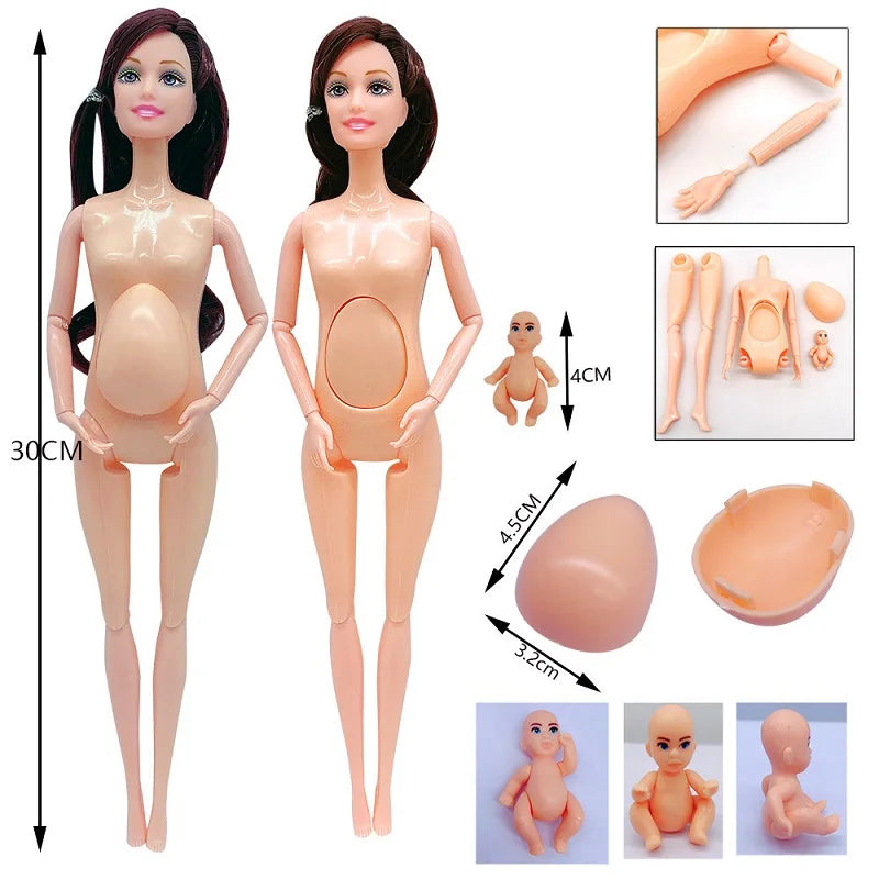 Movable Joints Pregnant Dolls Mom With 2 Babies 11.8''/30cm