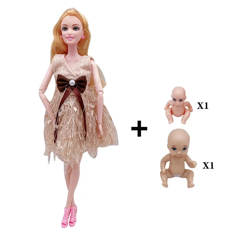 Movable Joints Pregnant Dolls Mom With 2 Babies 11.8''/30cm