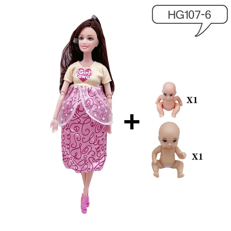 Movable Joints Pregnant Dolls Mom With 2 Babies 11.8''/30cm