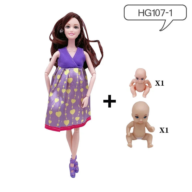 Movable Joints Pregnant Dolls Mom With 2 Babies 11.8''/30cm