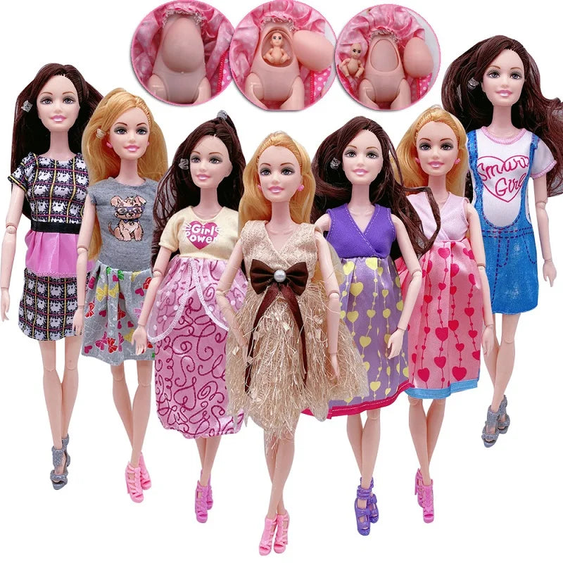 Movable Joints Pregnant Dolls Mom With 2 Babies 11.8''/30cm
