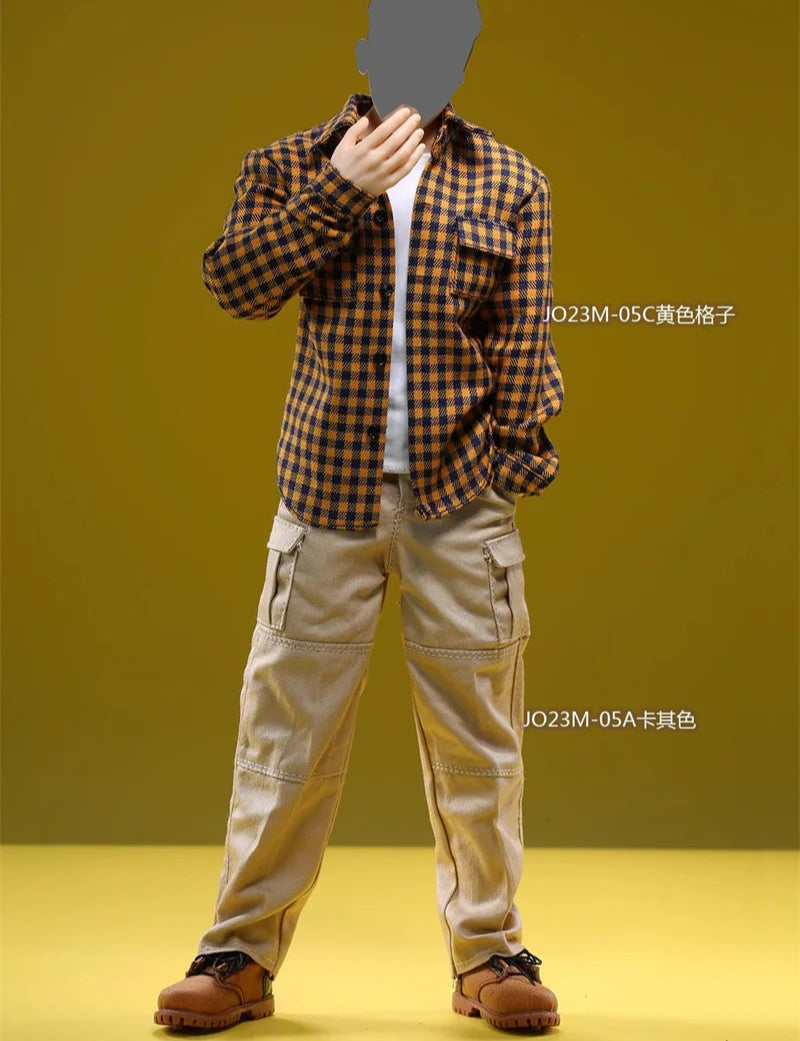 Casual Wear Open Collar Plaid Shirt  & Multi Pocket Cargo Pants variety