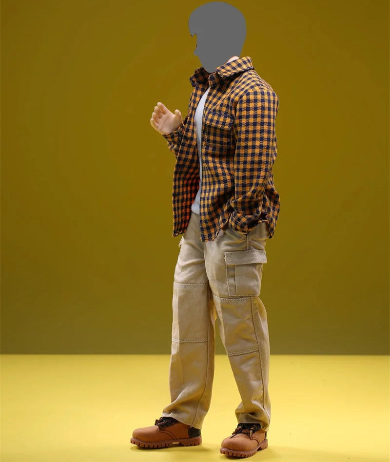Casual Wear Open Collar Plaid Shirt  & Multi Pocket Cargo Pants variety