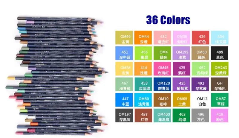 Professional Watercolor Pencil Set 12/36 Coloured Pencils Water Soluble