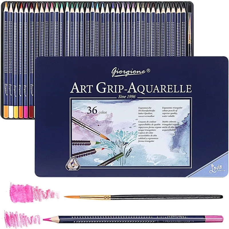 Professional Watercolor Pencil Set 12/36 Coloured Pencils Water Soluble