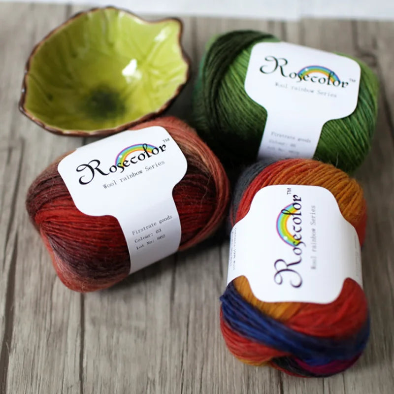 Cashmere  Wool Yarn Rainbow Color for Hand Knitting  & Crochet