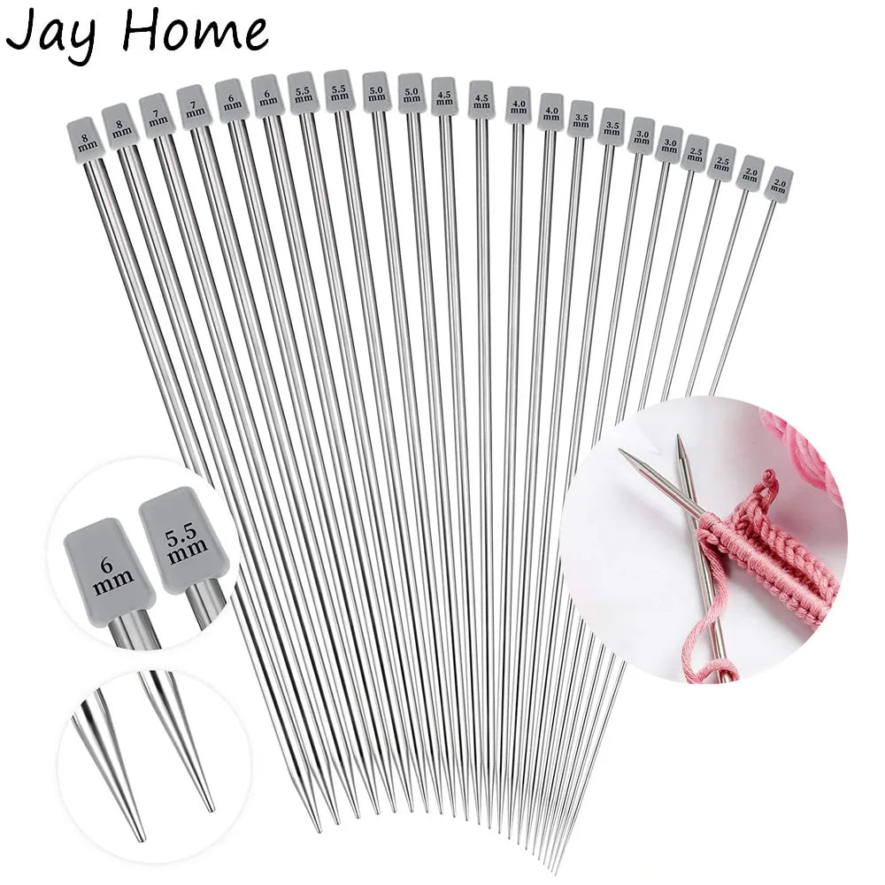 22Pcs Stainless Steel Knitting Needles 2 mm-8 mm