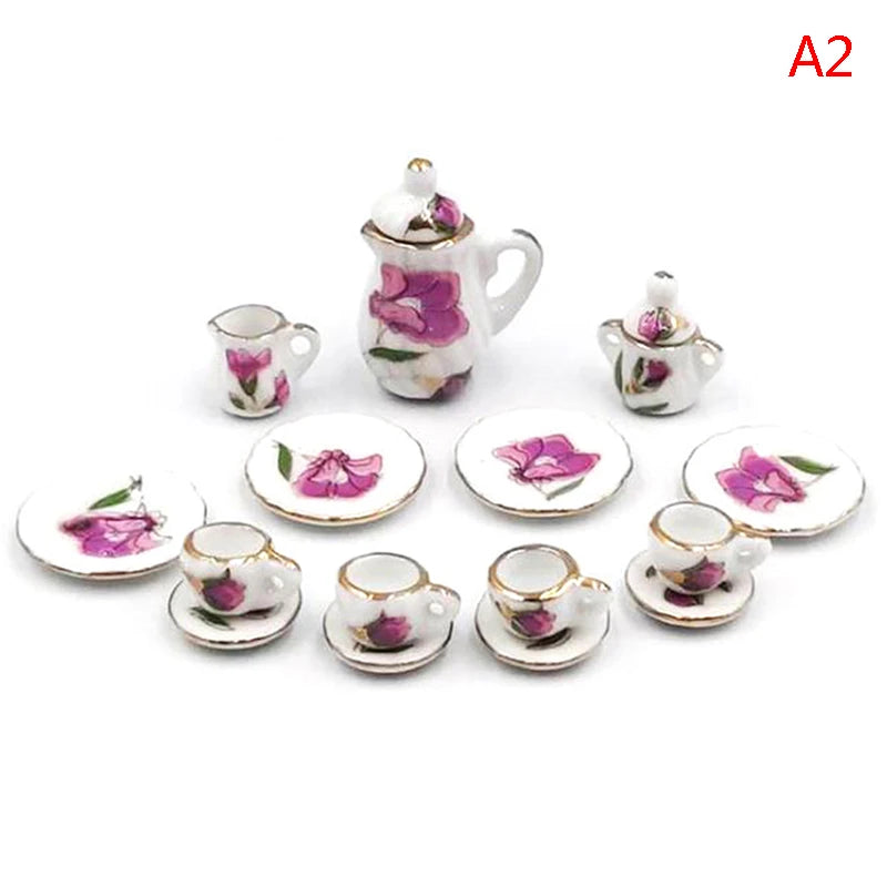 1Set Ceramic Miniature Porcelain Tea Cup Set 1:6