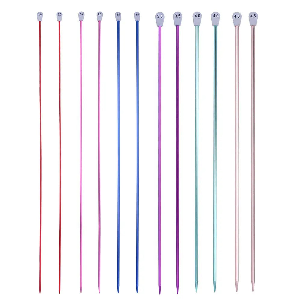 Rainbow Single Pointed Knitting Needles Pins Straight Aluminum 35cm 2.0-12mm