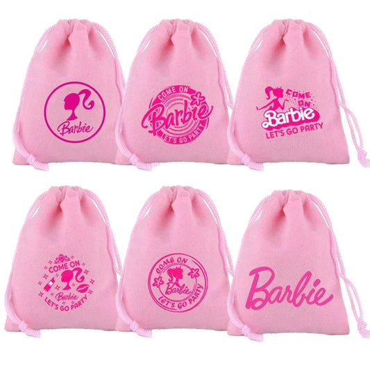 Barbies Drawstring Pocket Pink Plush Soft Storage Bags