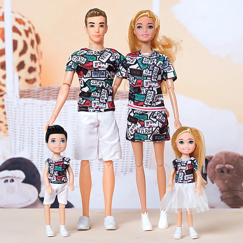 1/6 Doll Family, Set of 4 People Mom Dad Kids 30cm