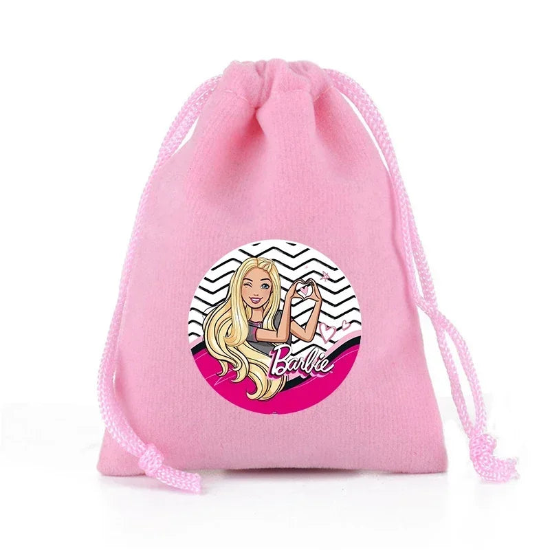 Barbies Drawstring Pocket Pink Plush Soft Storage Bags