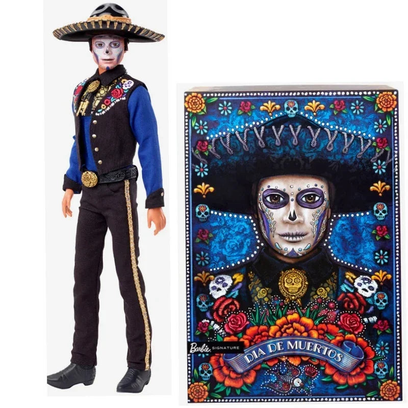 Original Mattel Barbie Doll Gold Label 2022 Día De Muertos Santos X Ken Articulated Doll Christmas Gift for Collectors in Box