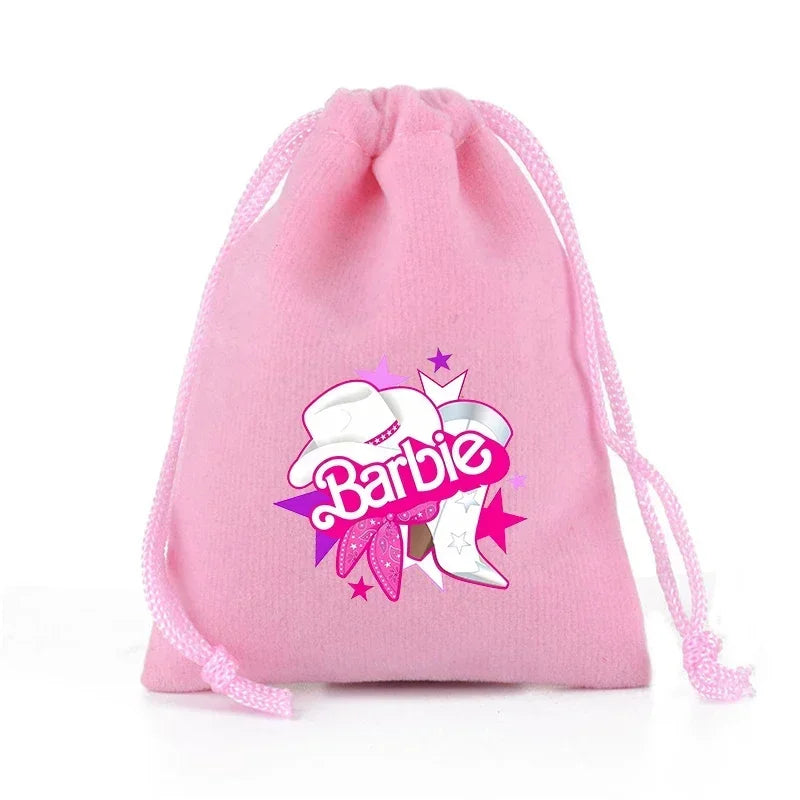 Barbies Drawstring Pocket Pink Plush Soft Storage Bags