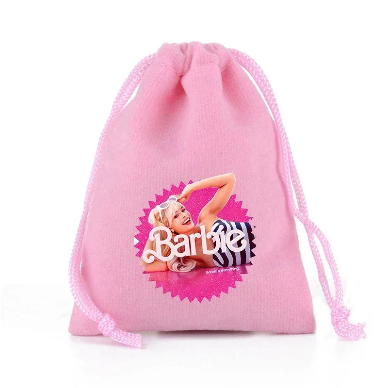 Barbies Drawstring Pocket Pink Plush Soft Storage Bags