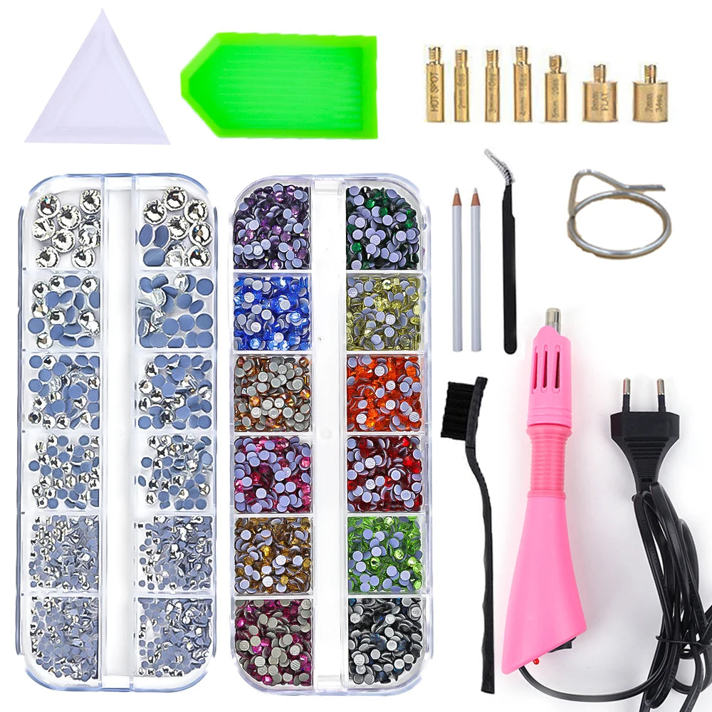 Hot Fix Rhinestone Applicator Wand Setter Tool set ,Tweezers & Brush Kit & Glass Crystal Rhinestones