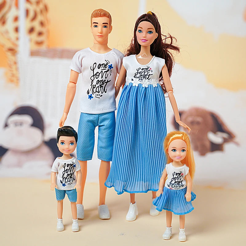 1/6 Doll Family, Set of 4 People Mom Dad Kids 30cm