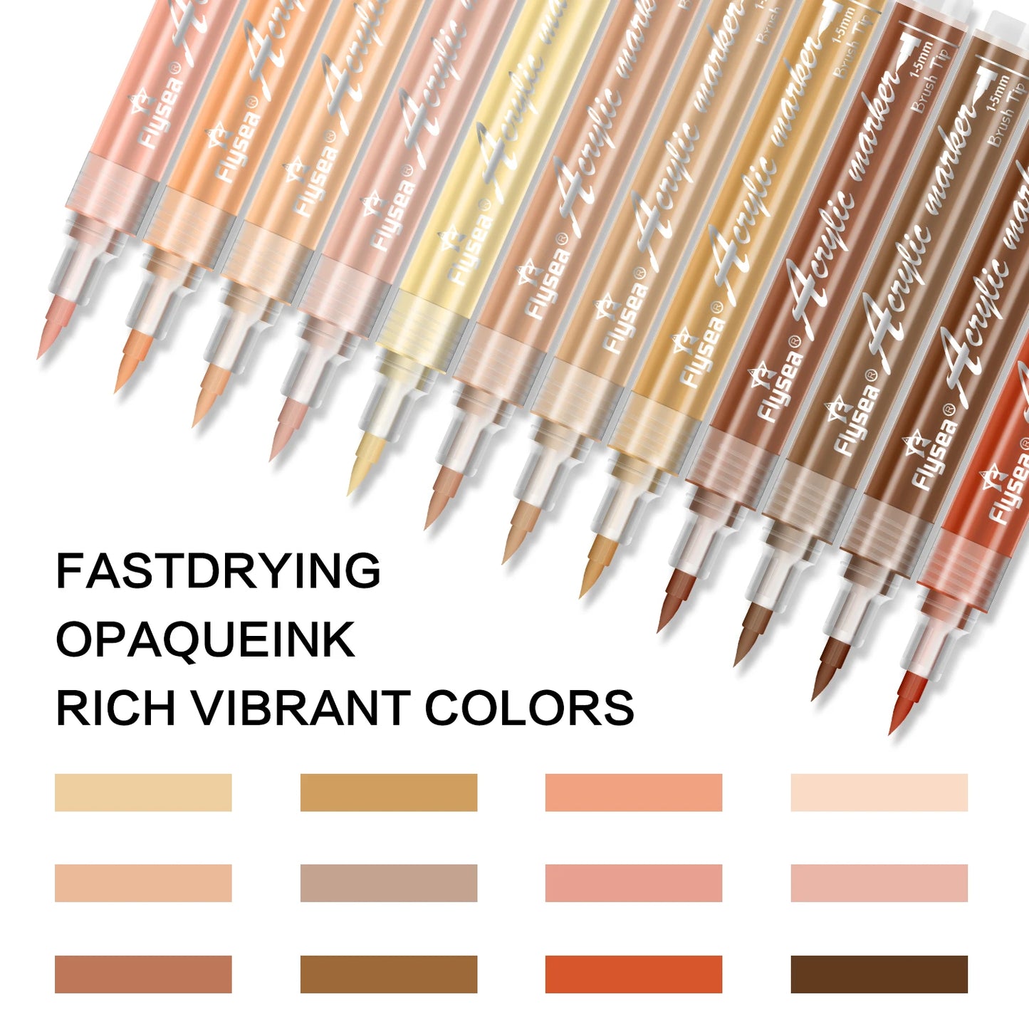 12 Acrylic Skin Tone Colors Paint Pens Brush