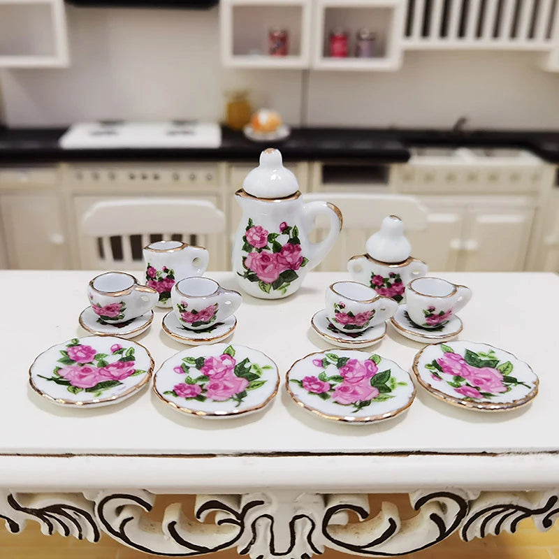 1Set Ceramic Miniature Porcelain Tea Cup Set 1:6