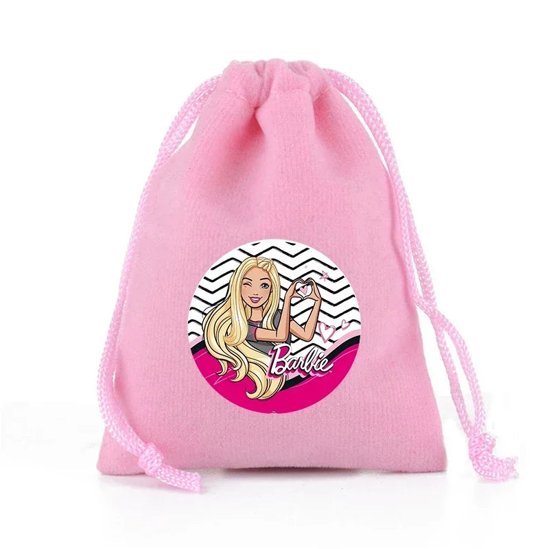 Barbies Drawstring Pocket Pink Plush Soft Storage Bags