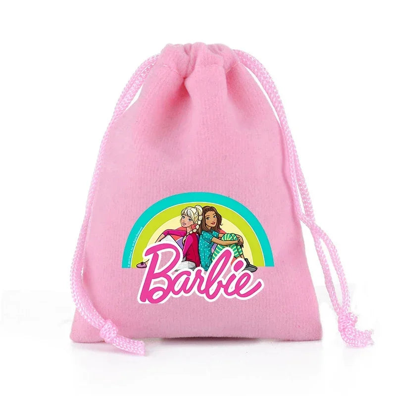 Barbies Drawstring Pocket Pink Plush Soft Storage Bags