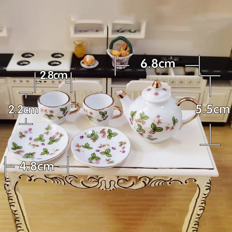 1Set Ceramic Miniature Porcelain Tea Cup Set 1:6