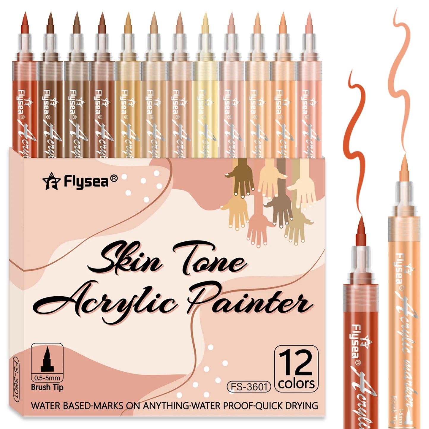 12 Acrylic Skin Tone Colors Paint Pens Brush