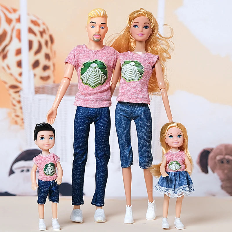 1/6 Doll Family, Set of 4 People Mom Dad Kids 30cm