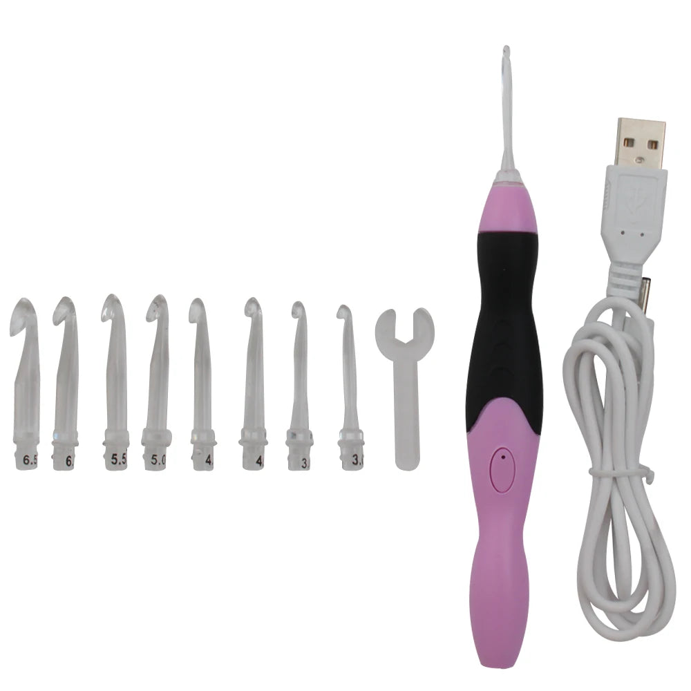 9-In-1 Luminous Led Needle Usb Crochet Hooks Set