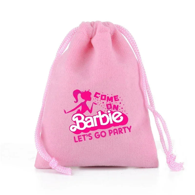 Barbies Drawstring Pocket Pink Plush Soft Storage Bags