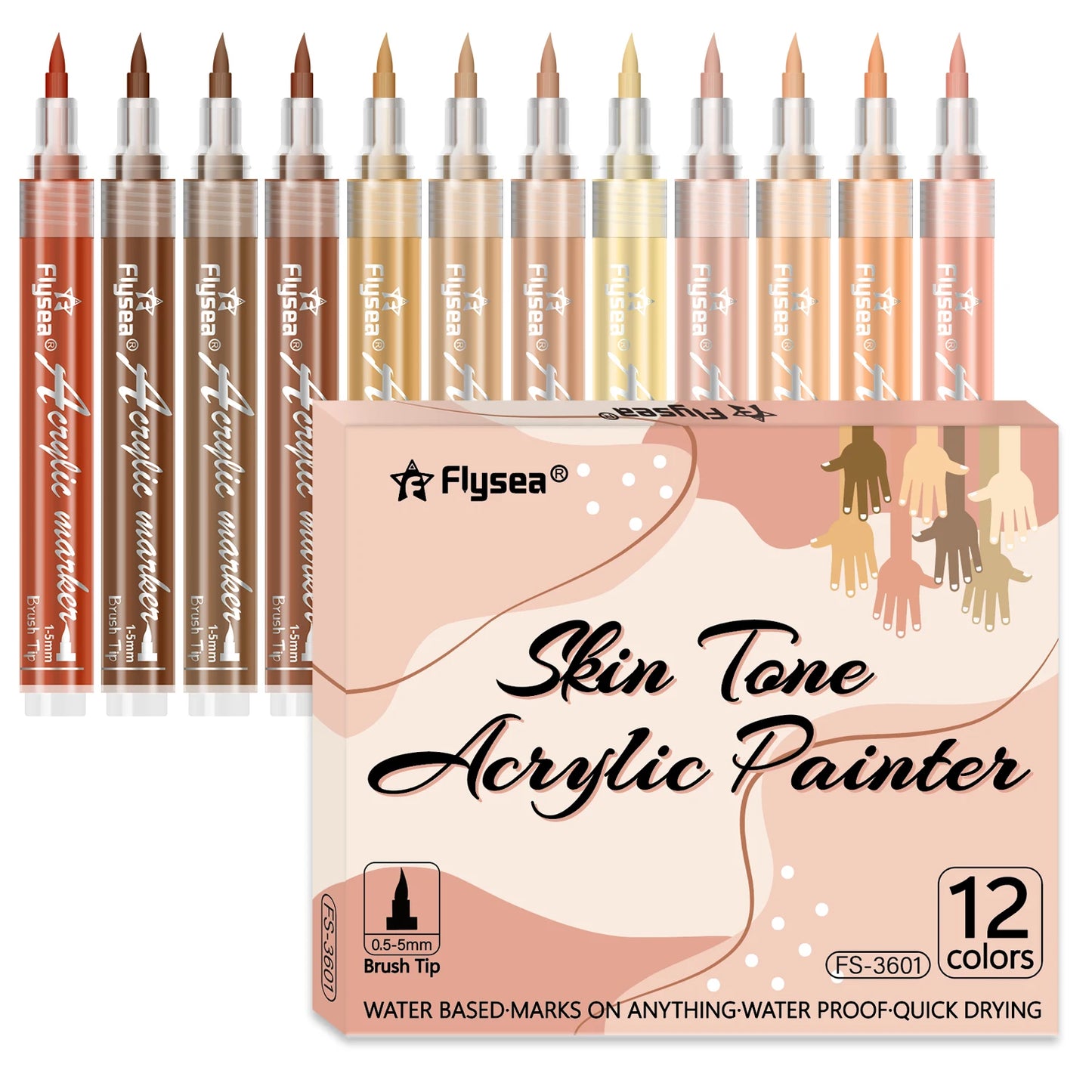 12 Acrylic Skin Tone Colors Paint Pens Brush