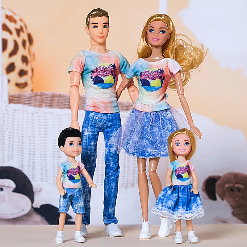 1/6 Doll Family, Set of 4 People Mom Dad Kids 30cm