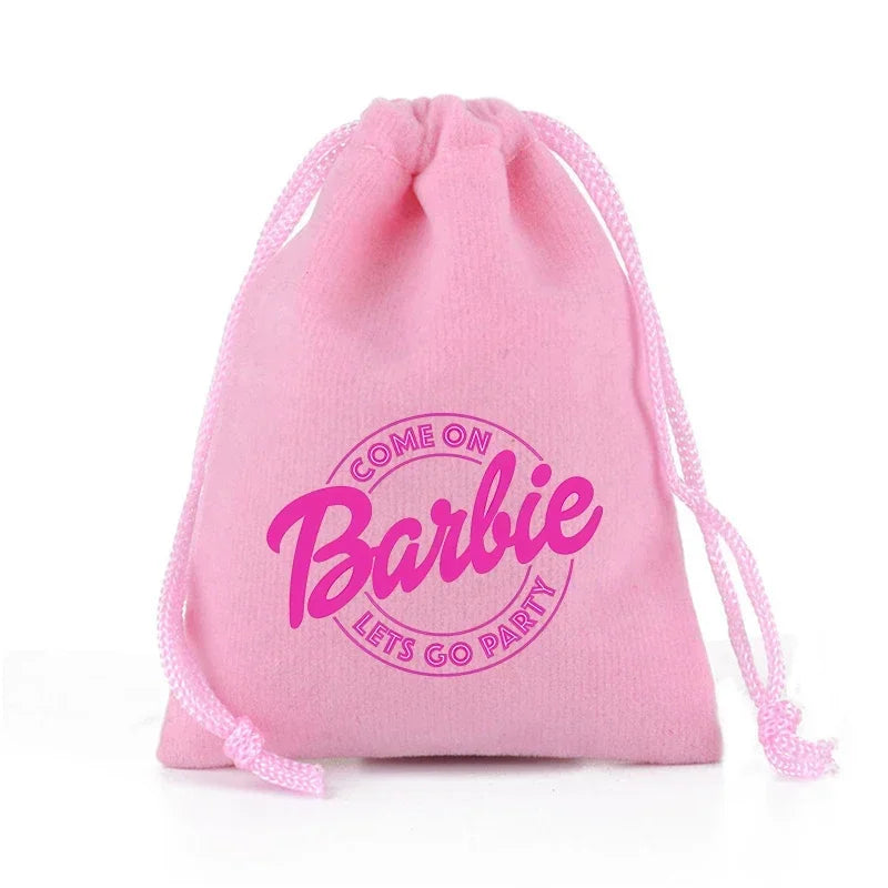 Barbies Drawstring Pocket Pink Plush Soft Storage Bags