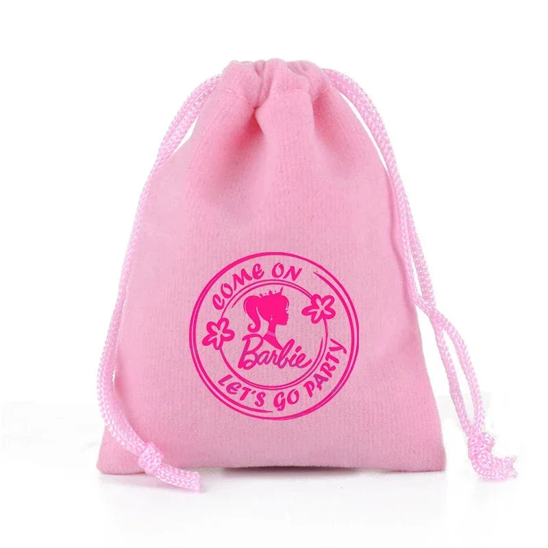 Barbies Drawstring Pocket Pink Plush Soft Storage Bags