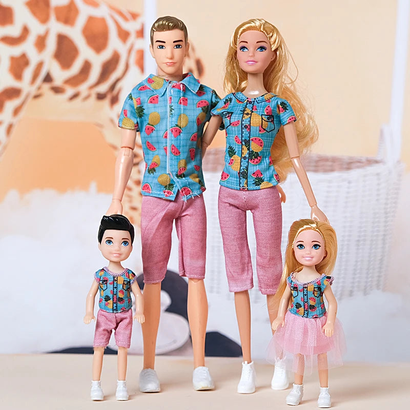 1/6 Doll Family, Set of 4 People Mom Dad Kids 30cm