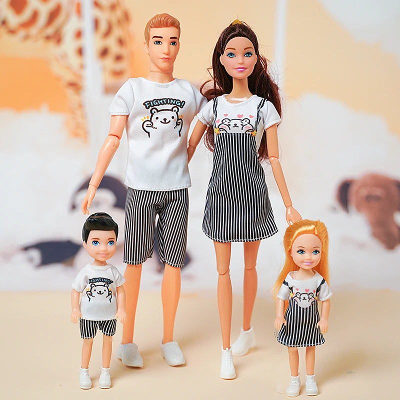 1/6 Doll Family, Set of 4 People Mom Dad Kids 30cm