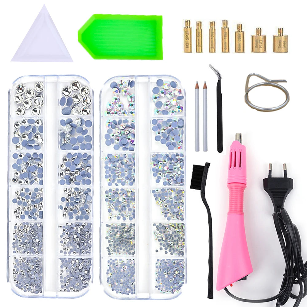 Hot Fix Rhinestone Applicator Wand Setter Tool set ,Tweezers & Brush Kit & Glass Crystal Rhinestones